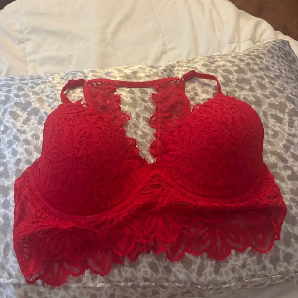 Red Lace Bralette with Scalloped Hem